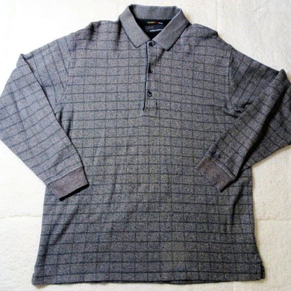 Men's Greg Norman Gray Shirt w/ Square Patterns Lg